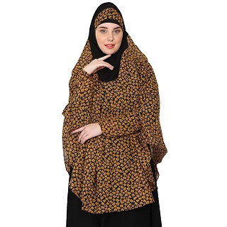 Instant Ready-to-wear Prayer Hijab - Mustard Print